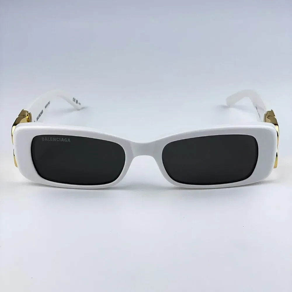 SALE! NEW Balenciaga BB0096S 011 White Gold Grey Rectangle Unisex Sunglasses